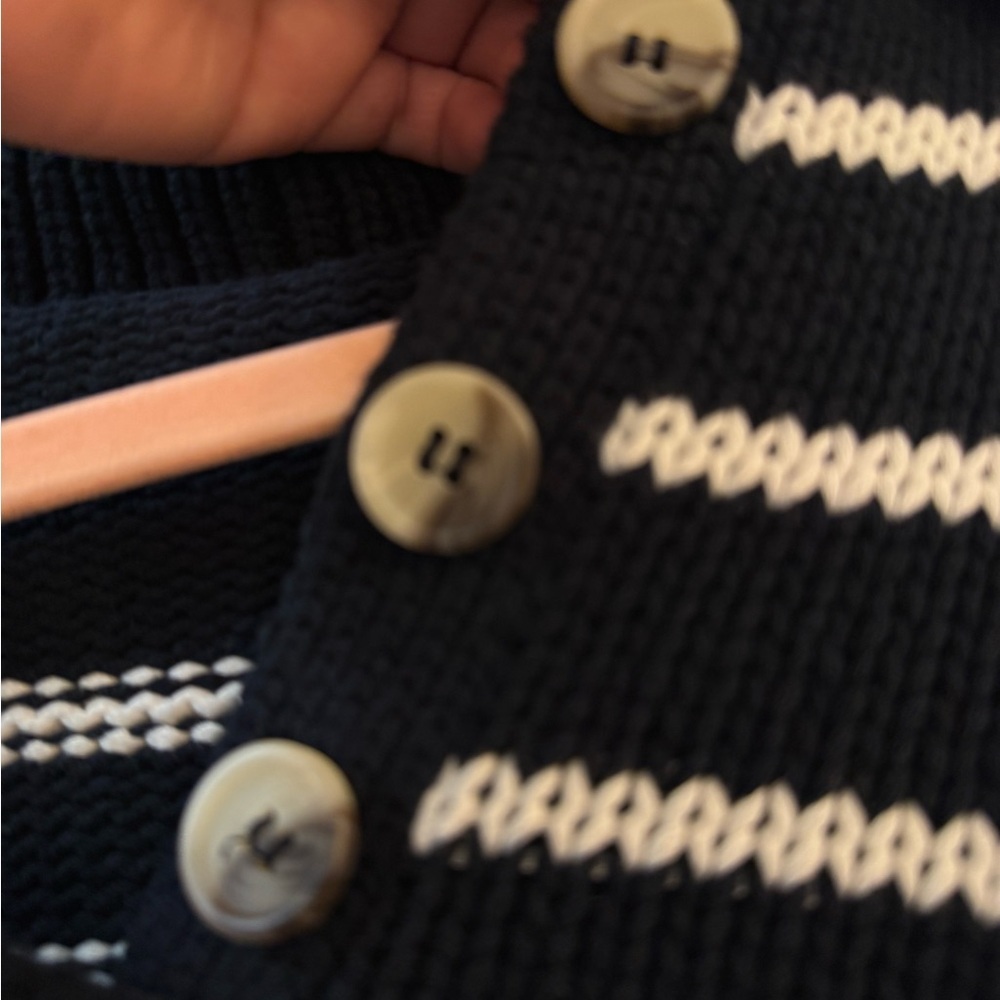 Zara Polo Style Navy and White Sweater Nautical Coastal Grandma Knit Sz M - Picture 4 of 12